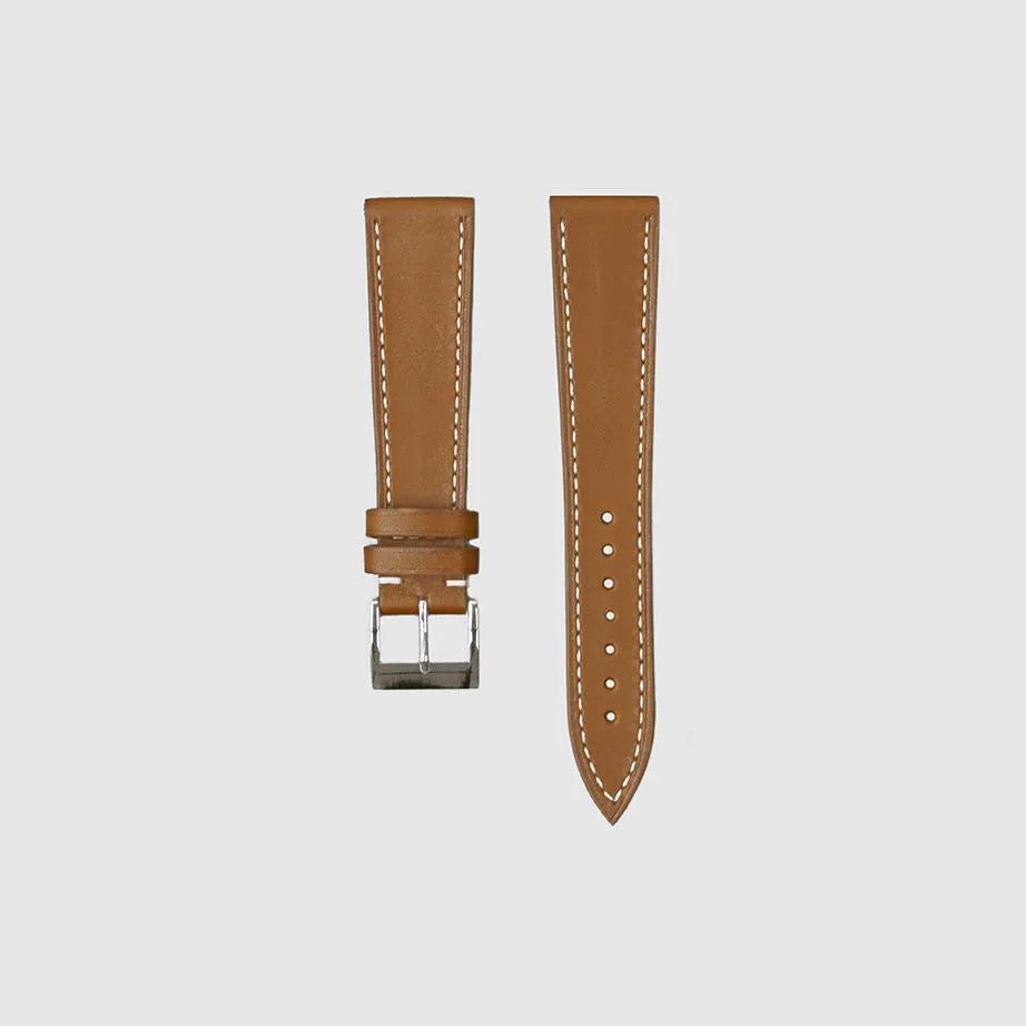 Short Canvas Logo Strap - White & Cognac Classic Leather